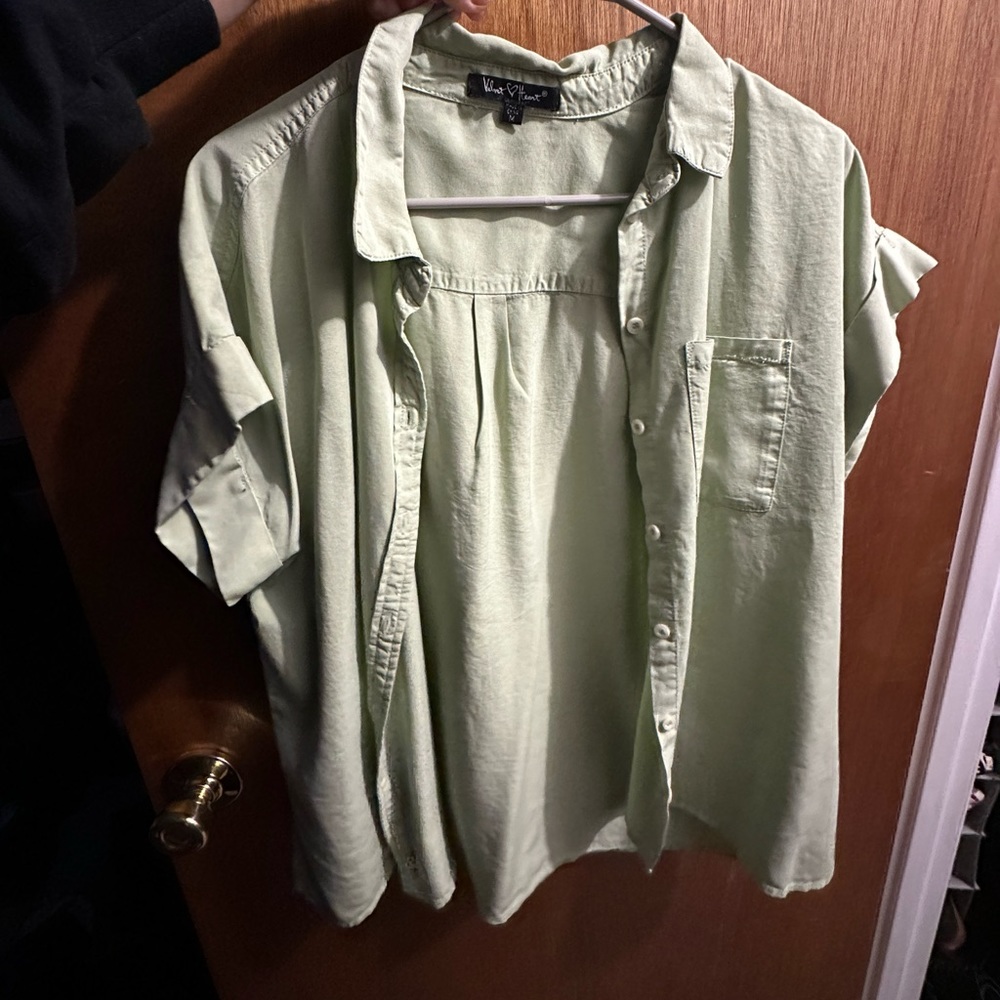 Mint green button down